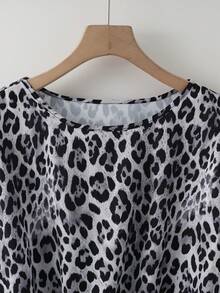 EMERY ROSE New Women's Round Neck Black & White Leopard Print Short Sleeve Tie Front T-Shirt - Black and White - View 4