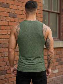Manfinity Dauomo Áo tank top nam mùa hè, màu trơn, cổ chữ V - Màu xanh lá cây đậm - Xem 2