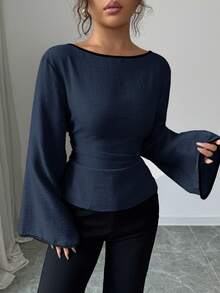 Siren Gaze Casual Shirt With Spaghetti Strap, Bell Sleeves And Round Neck
