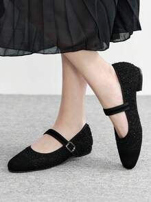 CUCCOO BIZCHIC 春秋新款百搭法式玛丽珍鞋，低鞋面，圆头，系带女鞋 - 黑色 - 查看 3