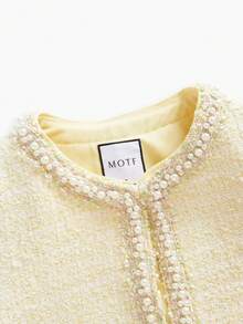 PREMIUM 女士粗花呢外套，饰有仿珍珠 - 黃色 - 查看 3