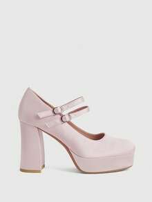 CUCCOO LuxiPop Women's Thick Sole Buckle Design Fashionable Elegant High Heels Valentine's Day - Baby Pink - View 1