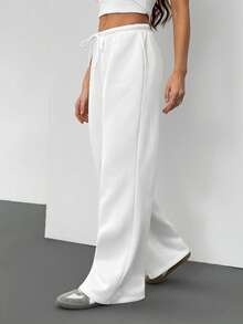 SHEIN Tall 白色女士休闲宽松系带运动裤，适合日常穿着、返校季、秋冬季节。 - 白色 - 查看 4