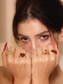 Glisma Women's Single Ring,Premium/Old Money/Classy,Sexy/Vintage,For Mom/Women/Girl/Mother,Summer/Beach/Prom/Party,18K Gold-Plated,Heart - Red - View 7
