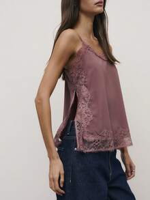 Nöista 蕾丝边吊带背心。可单穿或叠穿，优雅的嘉年华上衣，与裙子或牛仔裤完美搭配，是夏季、嘉年华和春季的理想之选。 - 紫色 - 查看 1