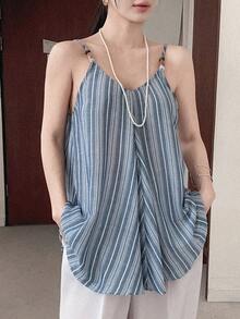 DAZY Women's Casual Striped Camisole Top, Summer - Blue - View 1