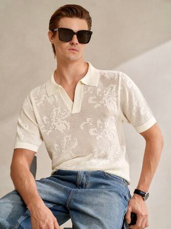 Manfinity CityGents 男士 Polo 领短袖休闲镂空向日葵上衣