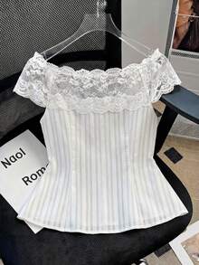 GlowEve 女士蕾丝拼接前扣优雅时尚衬衫 - 白色 - 查看 2