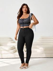 Solflare Plus Size Women's Casual Skinny Jeans With Pockets, Versatile For All Seasons - Black - View 4