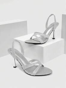 CUCCOO SZL Women's Fashionable & Elegant Glitter Heeled Sandals - Silver - View 1