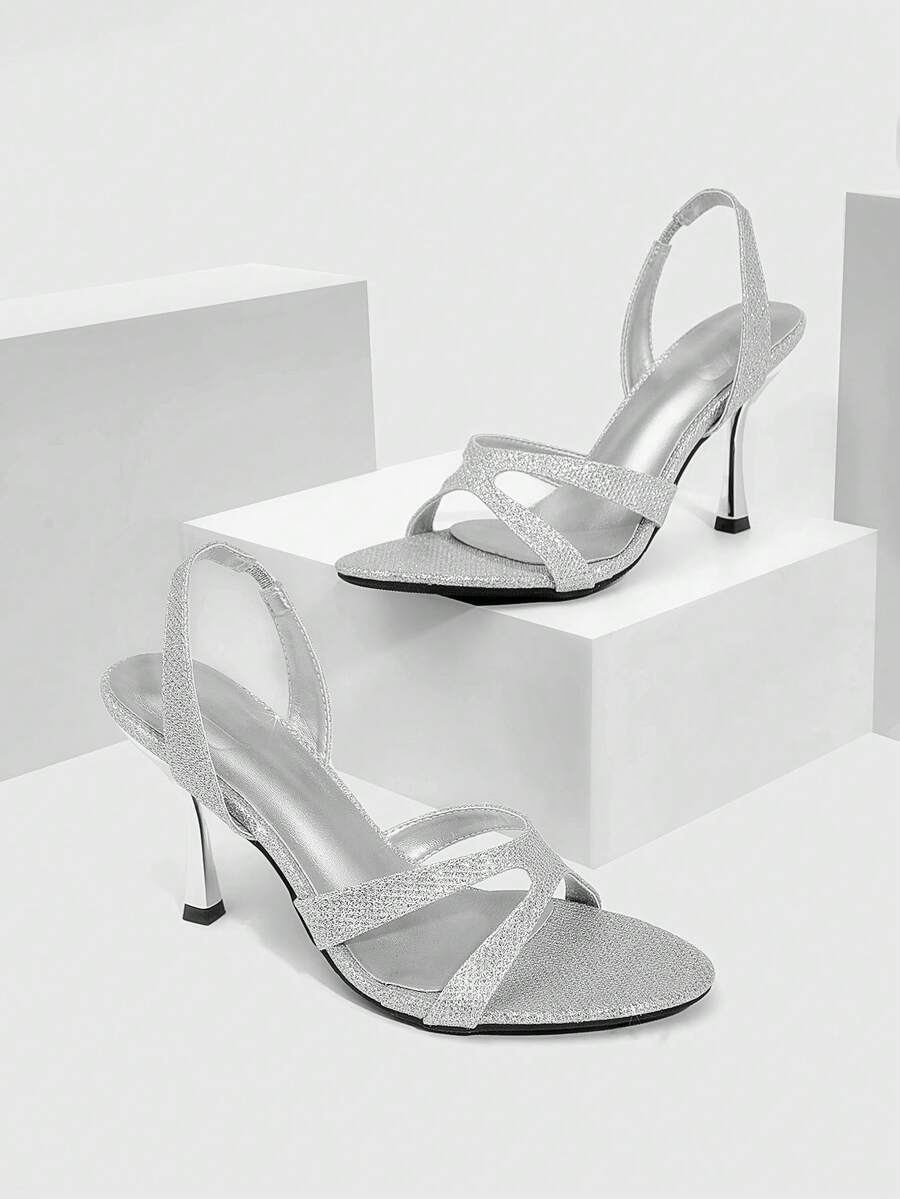 CUCCOO SZL Women's Fashionable & Elegant Glitter Heeled Sandals - Silver - View 1