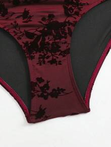 Sweetra Bộ đồ bơi cỡ lớn, chất liệu vải nhung cao cấp, kiểu dáng tối giản Châu Âu & Mỹ (Tankin). - Màu Đỏ Sâu - Xem 6