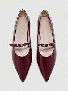 CUCCOO BIZCHIC Damen Burgunderrote Lackleder Spitzschuh Schuhe mit Metallschnalle, vielseitig für Pendeln und täglichen Gebrauch - Bordeaux - Übersicht 10