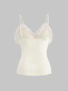 ROMWE J-Fashion Y2K Abihimekaji 可拆卸仿毛皮吊带背心，女士款，适合冬季穿着 - 杏色 - 查看 2