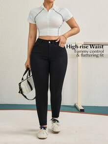 SHEIN LUNE Plus Solid Skinny Ankle Pants Women Spring Summer Pant - Black - View 6