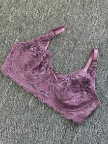 DAZY Áo ngực nữ ren chắp vá có dây đeo mảnh có thể điều chỉnh, hơi xếp ly - Màu tím  Violet - Xem 9