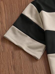 SWAVVY 男士休闲撞色条纹短袖T恤 - 黑色 - 查看 4