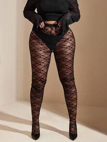 SHEIN BAE Leggings transparentes de talla grande, sexy para el Día de San Valentín, verano - Negro - Ver 3