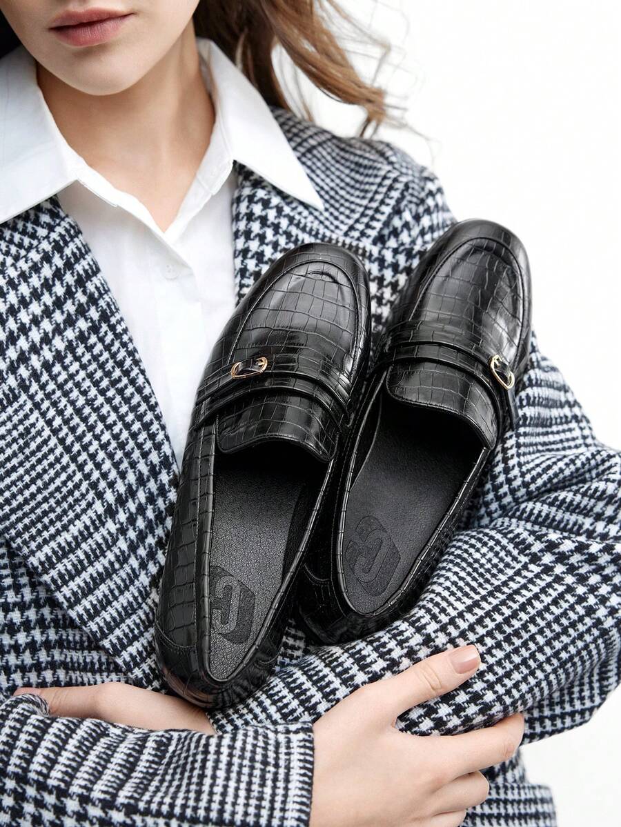 CUCCOO BIZCHIC Women Casual Flat Slip-On Shoes For Daily Wear Spring Shoes Spring Break Easter Valentine's Day - Black embossing - View 1