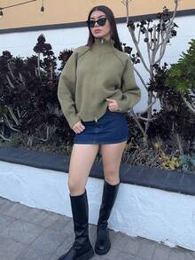 Andrea Bello 拉链立领开衫，长袖上衣，老款款式，秋季服装商务休闲女式工作服夹克 - 軍綠色 - 查看 1