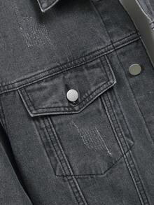 Manfinity Homme 男士休闲街头风蓝色牛仔夹克 - 深灰色 - 查看 3