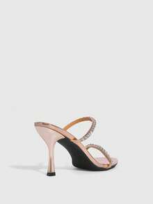 CUCCOO SZL Women's Rhinestone Embellished Elegant High Heel Slide Sandals - Rose Gold - View 8