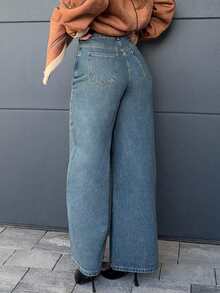 Jeta Ari 宽松直筒女式牛仔裤，宽松牛仔裤 - 藍色 - 查看 2