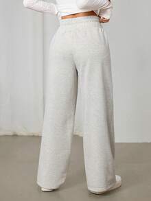 SHEIN PETITE Quần nỉ ống rộng cạp chun màu trơn, thích hợp cho lễ tốt nghiệp, trang phục tựu trường, lễ tốt nghiệp, trang phục giáo viên dành cho nữ, tựu trường. - trắng - Xem 5