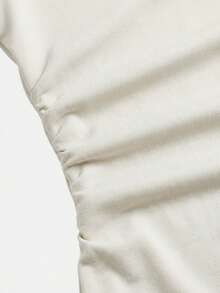 SHEIN Teen Girl Plain Pleated Round Neck Long Sleeve Fitted All-Match Versatile Simple Dress - Apricot - View 4