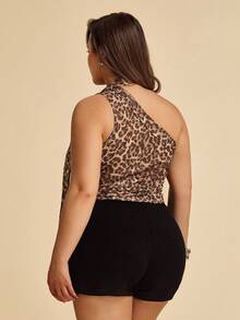 SHEIN BAE 夏季海滩度假大码服装 节日服装 派对聚会 约会旅行 外出玩乐上衣 豹纹露背上衣 不对称上衣 千禧年风格服装 - 彩色 - 查看 3