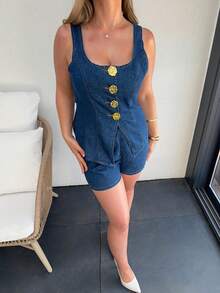 Jeta Ari New Arrival Women's Denim Suit Sleeveless Vest Two Pieces Suit Metal Button Decoration Dark Blue Denim Two Pieces Suit French Elegant Casual Outing Clothing Fall Women Clothes Old Money Business Casual Woman Back To School Business Casual Woman Vacation Outfits Woman Back To School Y2k Teacher Outfits For Women Business Casual Woman Office Outfits For Women Lounge Sets For Women Back To School Clothes Old Money Style Women Denim Two Piece Set - Dark Wash - View 3