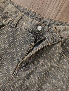 Manfinity Joysei 男士休闲破洞阔腿牛仔短裤 - 銅色 - 查看 3