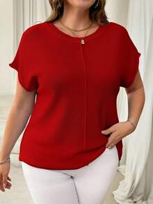 Vionelle 大码纯色针织毛衣，简约通勤风格 - 紅色 - 查看 3