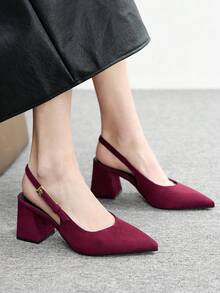 CUCCOO BIZCHIC 女士时尚酒红色粗跟中跟鞋，经典简约设计，适合通勤、约会、派对、度假、圣诞节婚礼等场合。 - 中紫紅色 - 查看 5