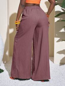 Slaydiva Quần dài nữ màu xanh lá cây họa tiết hình học ống rộng, thích hợp cho kỳ nghỉ, lễ hội/ngày lễ. - Màu tím - Xem 3