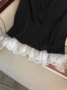 GlowEve CURVE 大码女装两件套：法式蕾丝边背心上衣和短裤套装，优雅时尚休闲风 - 黑色 - 查看 10