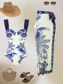 Swim Oasis 高级印花吊带泳衣配纱笼裙 - 彩色 - 查看 1