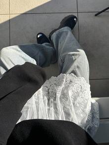 FRIFUL 女士纯色蕾丝荷叶边休闲半身裙 - 白色 - 查看 6