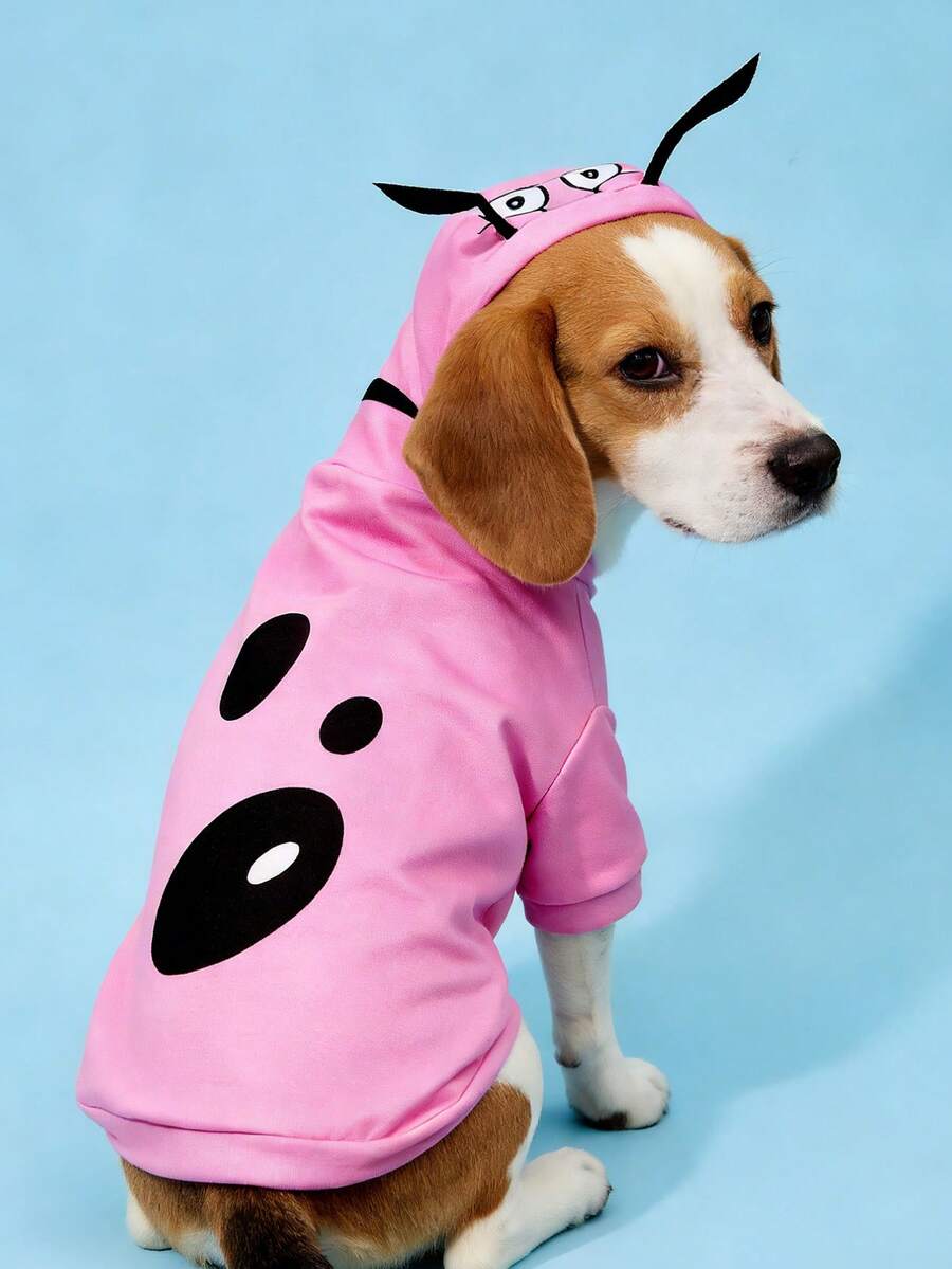 COURAGE THE COWARDLY DOG X SHEIN 1pc Cute Cartoon Pattern Pet Hoodie Sweatshirt, Cat/Dog Clothes, Size XXS-XXXXL, Courage, Cosplay - Pink - View 1