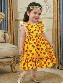 SHEIN 女宝宝可爱碎花荷叶边下摆休闲度假连衣裙 - 彩色 - 查看 11