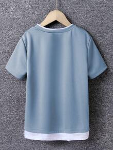 SHEIN Mirajuku Tween Boy Dropped Shoulder Short Sleeve Loose Casual Summer Minimalist T-Shirt - Baby Blue - View 2