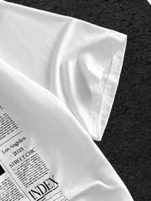 Manfinity VCAY Men's White Summer Streetwear Vintage Newspaper Graphic Print T-Shirt,Casual Boxy Tee For City Break Commute Street Style Graphic Tee Top - White - View 6