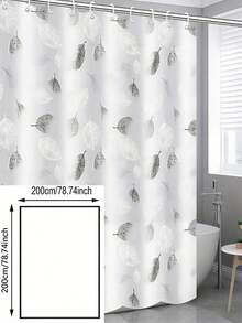 1pcMinimalist Leaf Print Shower Curtain, Black White Design For Modern Bathroom Division & Privacy - Multicolor - View 16