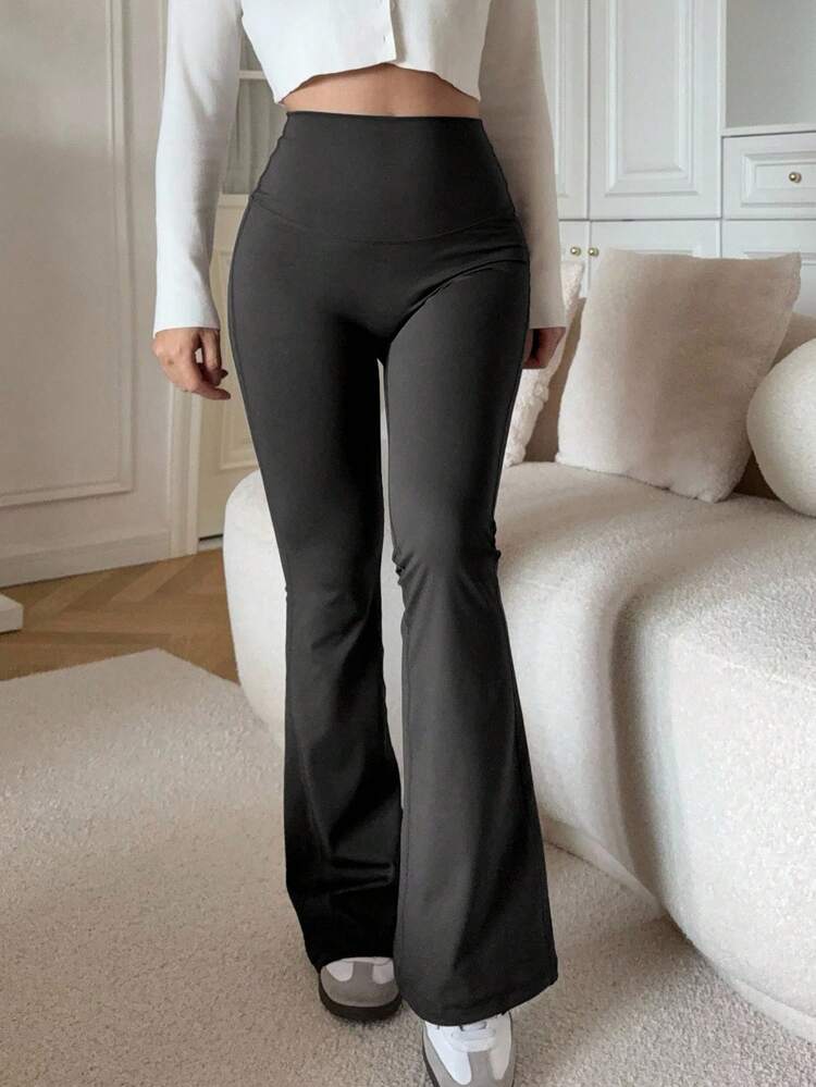 Teen Girls' High Waist Snug Fit Elastic Yoga Flare Pants, Casual Sports Fitness Summer