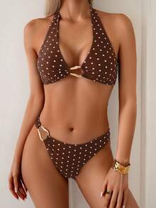 Swim Basics Bộ bikini 2 mảnh in họa tiết chấm bi nhiệt đới dành cho nữ, thích hợp cho kỳ nghỉ thường ngày. - Nhiều màu - Xem 4