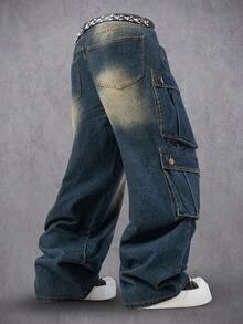 Manfinity Denimwave Men's Niche Multi-Pocket Cargo Denim Jeans - Blue - View 2
