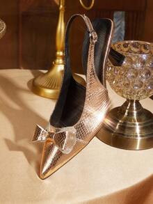 CUCCOO TILAWA 女士时尚细高跟套脚尖头蝴蝶结休闲鞋，舒适易穿，适合夏秋两季。 - 玫瑰金 - 查看 6