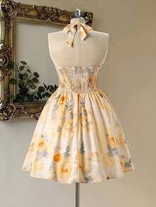 Rometta 大码时尚女装新款法式优雅浪漫印花露背无袖收腰迷你连衣裙，适合春夏、返校、度假、毕业典礼、节日、情人节、圣诞节、音乐节、母亲节、万圣节、感恩节、复活节、国庆节、舞会、约会、派对、婚礼、户外活动等场合。 - 彩色 - 查看 2