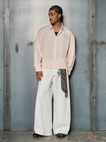 PAVTROS 男士宽松阔腿裤，纯色设计，复古商务休闲裤，含棉，街头男装，百搭白色超大款长裤，热销INS风长裤，日常男友/老公礼物，周年纪念礼物，返校季必备单品。 - 白色 - 查看 2