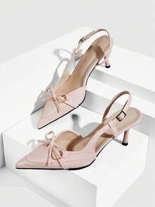 CUCCOO SZL Sepatu hak tinggi stiletto wanita berwarna pink dengan ujung runcing dan pita, gaya retro dan elegan, dapat digunakan untuk kencan, pesta, dan acara lainnya. - Berwarna merah muda - View 2